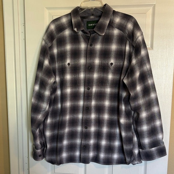 Orvis men’s gray and white plaid button down shirt jacket size XL - Picture 1 of 11